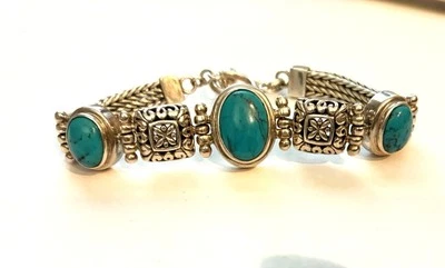 QVC Turquoise & Sterling Silver 925 Station Link Bracelet NICE - Image 1 of 4