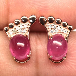 925 Sterling Silver 6 x 8 mm. Red Ruby & Zircon Jewelry Earrings Rose Gold - Picture 1 of 4
