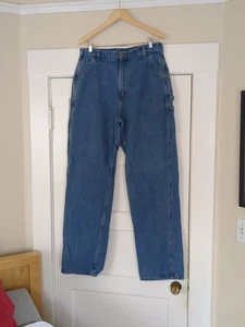Pantalones de mezclilla Carhartt Carpenter de colección azules hechos en EE. UU. Union 34X35 ropa de trabajo - Imagen 1 de 14