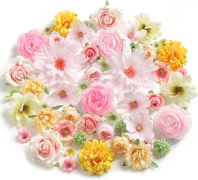 Cabezas de flores falsas a granel - naranja seda margarita y rosa otoño flor artificial para Cra Foto 1 de 4