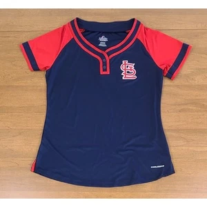 Majestic STL Cardinals Cool Base Jersey Polo Shirt Women's Size L / XL Blue Red - Picture 1 of 9
