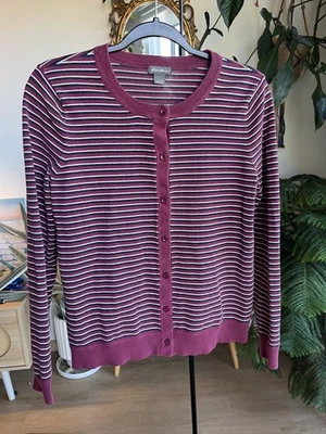 Cárdigan de Colección Eddie Bauer Preppy Para Mujer M Rojo Rayas Tejido Elástico Mezcla de Algodón Foto 1 de 4