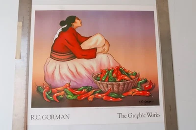 Impresión artística de póster firmado RC GORMAN "Chili Peppers" con mujer NATIVA AMERICANA Foto 1 de 4