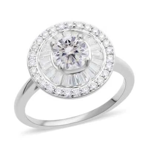 GORGEOUS!! 1.85ctw White Moissanite Double Halo Ring Rhodium Plated Size 10 - Picture 1 of 6