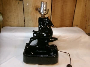 Vintage Black Ceramic Gazelle Impala Lamp with Planter Trinket Dish ~ for Parts - Picture 1 of 7