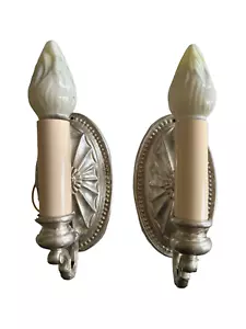 Pair Art Nouveau Sconces Dull Silver Light Fixture ORIGINAL Restored - Picture 1 of 5