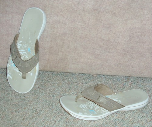 Sandali scarpe infradito donna CLARKS marrone chiaro perizoma taglia 9