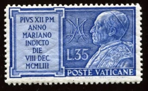 VATICAN 1954 - MINT / NH-ORIGINAL GUM - 35L Scott #181 - PIUS XII PM DOGMA /202 - Picture 1 of 24