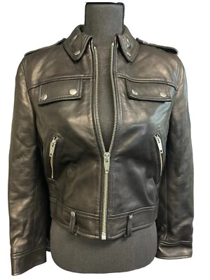 Chaqueta de motociclista de cuero de cordero negra The Kooples para mujer talla 3 nueva con etiquetas Foto 1 de 4
