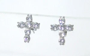 Sterling Silver Cross Earrings Cubic Zirconia Carded Sold in Pairs - Picture 1 of 6
