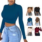 Stylish Stretch Fabric Crop Top with Pullover Neck for Women's Fashionable Look