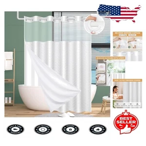 Versatile No Hook Shower Curtain Set - Stylish Tufted Chevron & Liner Included - Picture 1 of 8