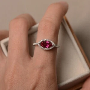 Pink Ruby Women Ring Lab Created Gemstone 925 Sterling Silver Unique Ring - Picture 1 of 5