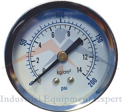 1/8" NPT Air Pressure Gauge 0-200 PSI Back Mount 2" Face - Image 1 of 2