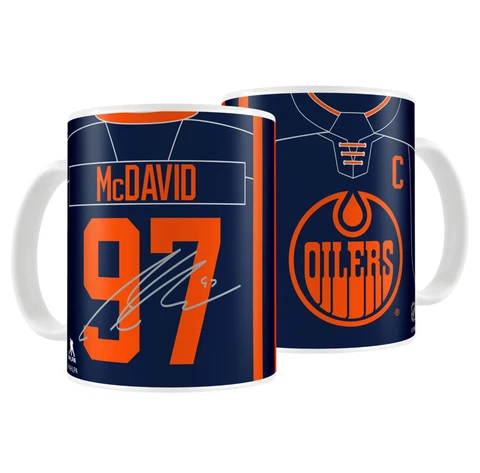 NHL Hockey Edmonton Oilers Litho Autograph Connor McDavid - 15oz BLUE Coffee Mug Cover