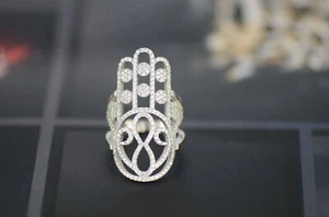 Sterling Silver Hamsa Love Infinity CZ Micro Pave Ring - Picture 1 of 4