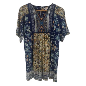 Coldwater Creek Womens Mini Dress Petite M Mixed Print Embroidered Boho Festival - Picture 1 of 10