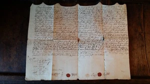 1717 GEORGE I 18TH C ANTIQUE MANUSCRIPT INDENTURE WAX SEALS - HATFIELD YORKSHIRE - Picture 1 of 14