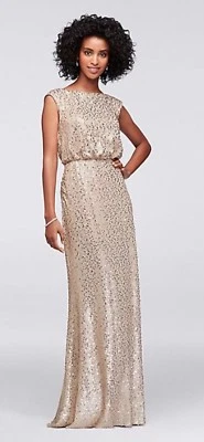 Vestido largo formal de dama de honor David’s Bridal para mujer talla XS con lentejuelas doradas Foto 1 de 4