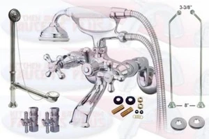 Polished Chrome Clawfoot Tub Faucet Package Kit With  Drain, Supplies, & Stops - Picture 1 of 6