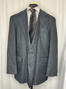 Haggar Mens Tweed Sport Coat Blazer Suit Jacket 48R 52" Gray Windowpane 2 Button - Picture 1 of 12