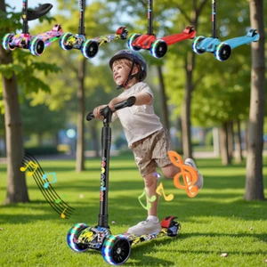 Kids Scooters with Seat & Music 3-Wheel Push Balance Foldable Push Scooter - Picture 1 of 34
