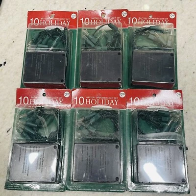 Christmas 10 Holiday Battery Operated Clear Light Set ON/OFF Switch Lot 6 New - Image 1 of 4