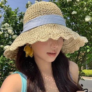 Elegant Bow Sun Hat Large Brim Beach Hat Sweet Straw Cap - Picture 1 of 7