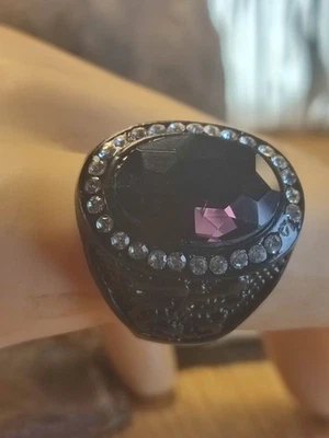 Herren Ring Gr 63 in Schwarz Gothic schöner großer fetter Lila Stein König - Bild 1 von 4