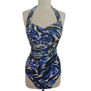 Magicsuit Sweetheart Neckline Halter One Piece Swimsuit Size 8 Blue Animal Print - Picture 1 of 9