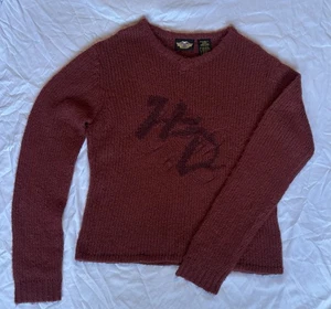 Vintage Harley Davidson Damen Pullover XL weinrot Wolle Strick  - Bild 1 von 6