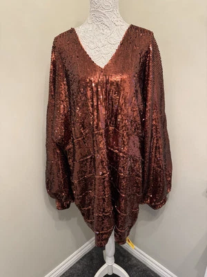 SIMPLY BE LADIES BURNT ORANGE V-NECK SEQUIN DRESS UK SIZE 26 BNWT - Image 1 of 4