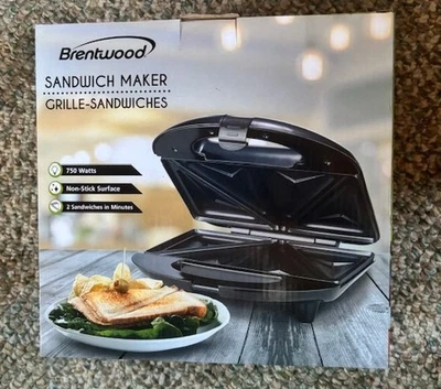 Brentwood TS-240B Non-Stick Compact Dual Sandwich Maker 750W Black & Silver NEW - Image 1 of 4