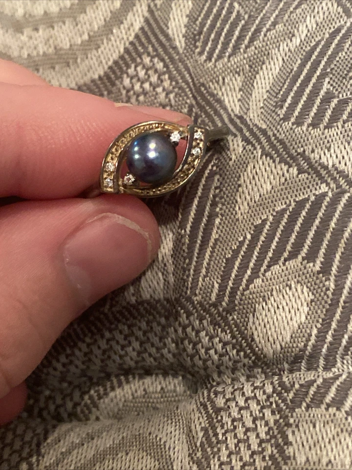 Anillo de plata esterlina 925 perla circonita cúbica circonita cúbica talla 7 diamantes faltantes Foto 1 de 1