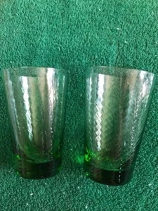 2 vasos de jugo verde remolino remolino óptico diamante vintage de 3 1/2" Libbey? - Imagen 1 de 5