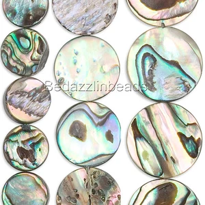 Lot of 6 Natural Iridescent Paua Shell Flat Round Coin Seashell Beads Small- Big - Picture 1 of 1