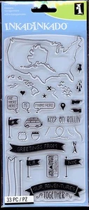 INKADINKADO clear stamp set OUR ADVENTURES Travel , Map, Van, Keep on Rollin' - Picture 1 of 1
