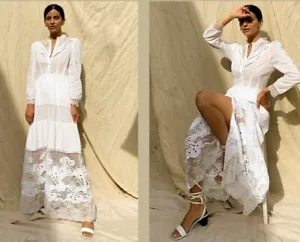 NUEVO VESTIDO FRANCÉS CON CONEXIÓN ADEONA ENCAJE MEZCLA CÉSPED BLANCO 71NAM TALLA 4 $248.00 - Imagen 1 de 12