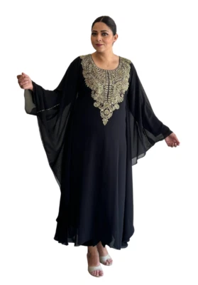 LA KASHA modest women's luxe gold kaftan abaya, embroidered elegance - Image 1 of 4