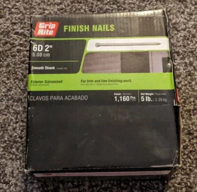 GRIP-RITE 5 Lbs Grip Rite Smooth Shank 6D 2" Finish Nails Exterior Galvanized (5)-1LB box