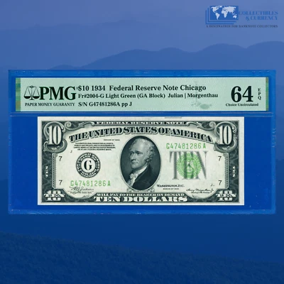 Fr.2004-G 1934 $10 Ten Dollars FRN Chicago Light Green Seal, PMG 64 EPQ #81286 - Image 1 of 3