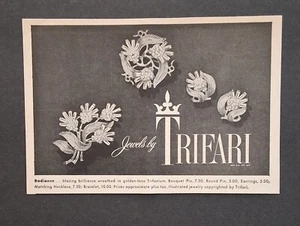 Vintage 1950's Trifari Jewelry - Bouquet Pin Round Pin Earrings - 1954 AD Art - Picture 1 of 1