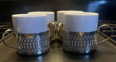 Juego de 4 tazas de té y soporte Silver Plate Espresso Demitasse Foto 1 de 4