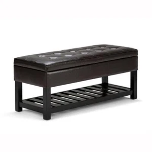 Simpli Home Bedroom Bench Storage Ottoman Faux Leather Backless Tanners Brown - Picture 1 of 11