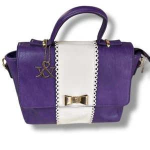 Hue & Ash Umhängetasche Handtasche Top Handle Bag Lila Weiß Schleife Akzent 10x9x4" - Bild 1 von 8