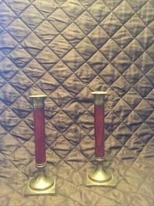 set of brass and wood candle holders 7 in Pre-owned Made In India - Bild 1 von 3