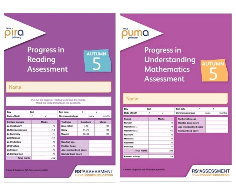 NEW PUMA  & PIRA Test Papers - YEAR 5 [AUTUMN] With Mark Scheme (Answers) - Image 1 of 1