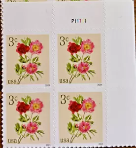 Scott #5899 2024 USA 3c Peonies - Plate Block of 4 Mint NH - Picture 1 of 1