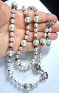 Juego de collar, pulsera y pendientes a juego vintage, artesanales, perlas de vidrio - Imagen 1 de 3