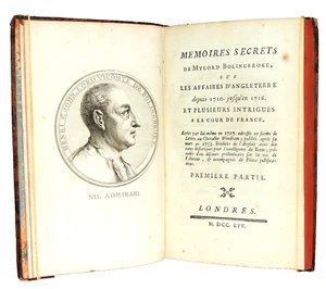 1754. Mémoires secrets de Mylord Bolingbroke sur les affaires d'Angleterre - Imagen 1 de 7